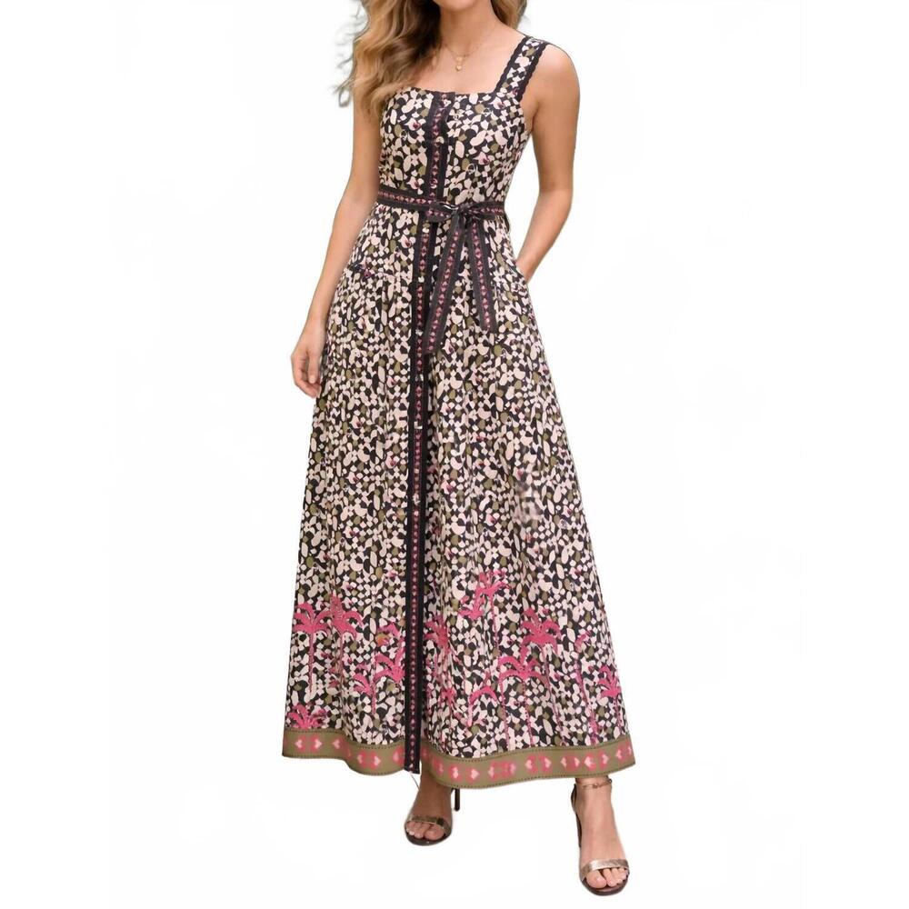 NEW EMILY LOVELOCK victoria midi dress in black multi